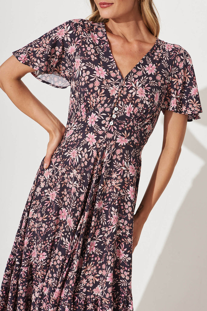 Nevada Maxi Dress In Navy With Blush Vintage Floral - detail