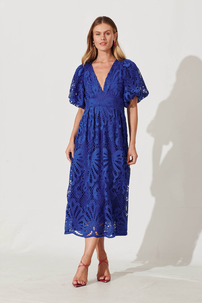 Millie Lace Maxi Dress In Cobalt Blue - full length