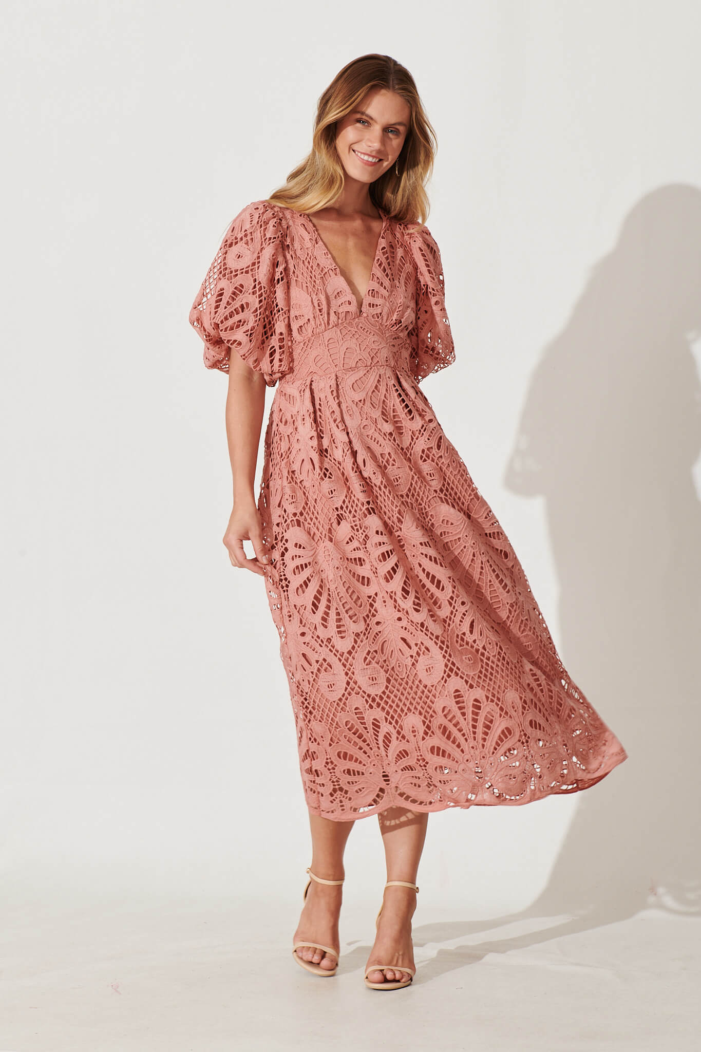 Millie Lace Maxi Dress In Dusty Rose - full length