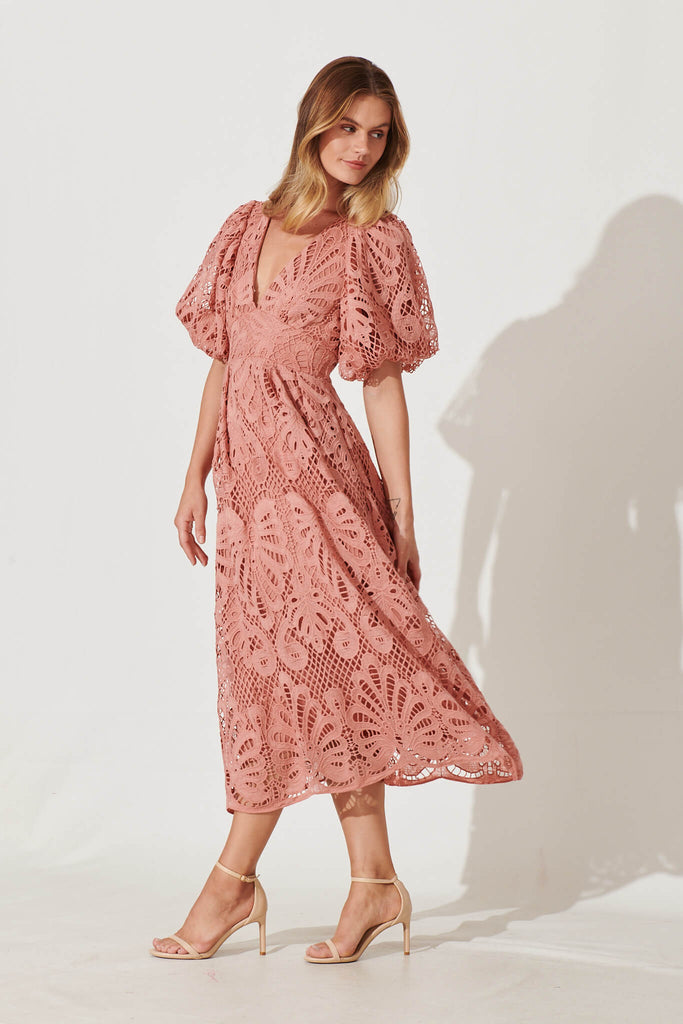 Millie Lace Maxi Dress In Dusty Rose - side