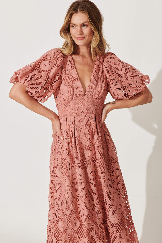 Millie Lace Maxi Dress In Dusty Rose - front