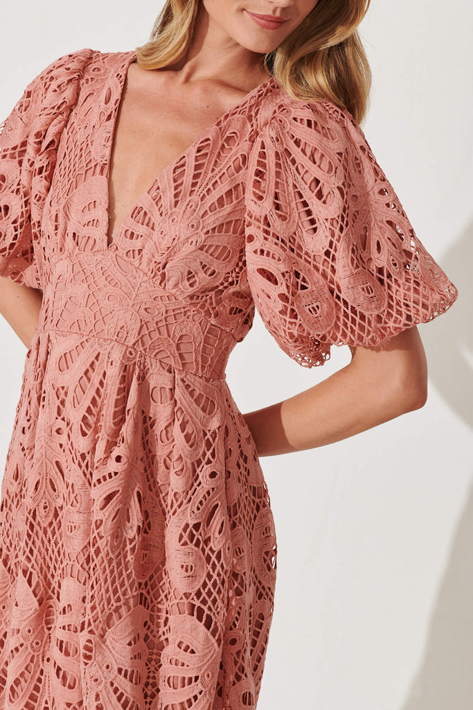 Millie Lace Maxi Dress In Dusty Rose - detail