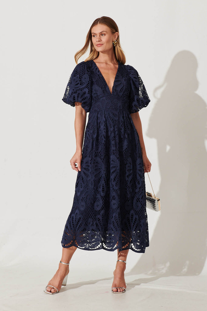 Millie Lace Maxi Dress In Navy - full length