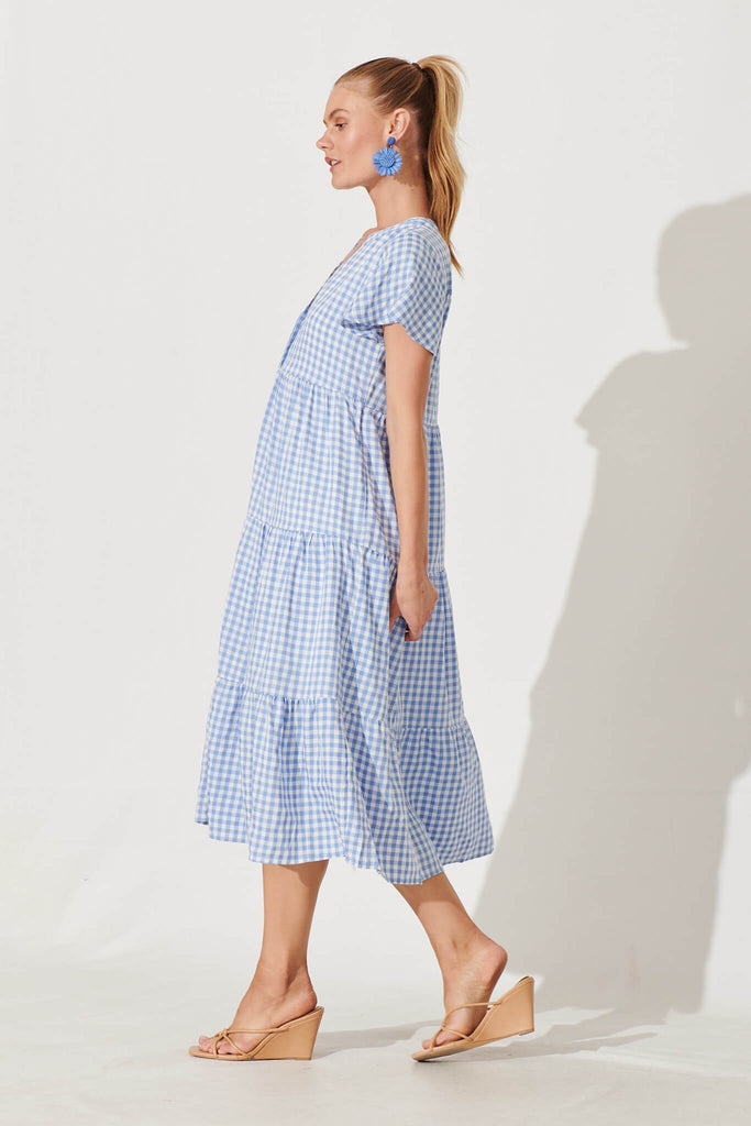 Bently Midi Dress In Blue Gingham Check Cotton Blend - side