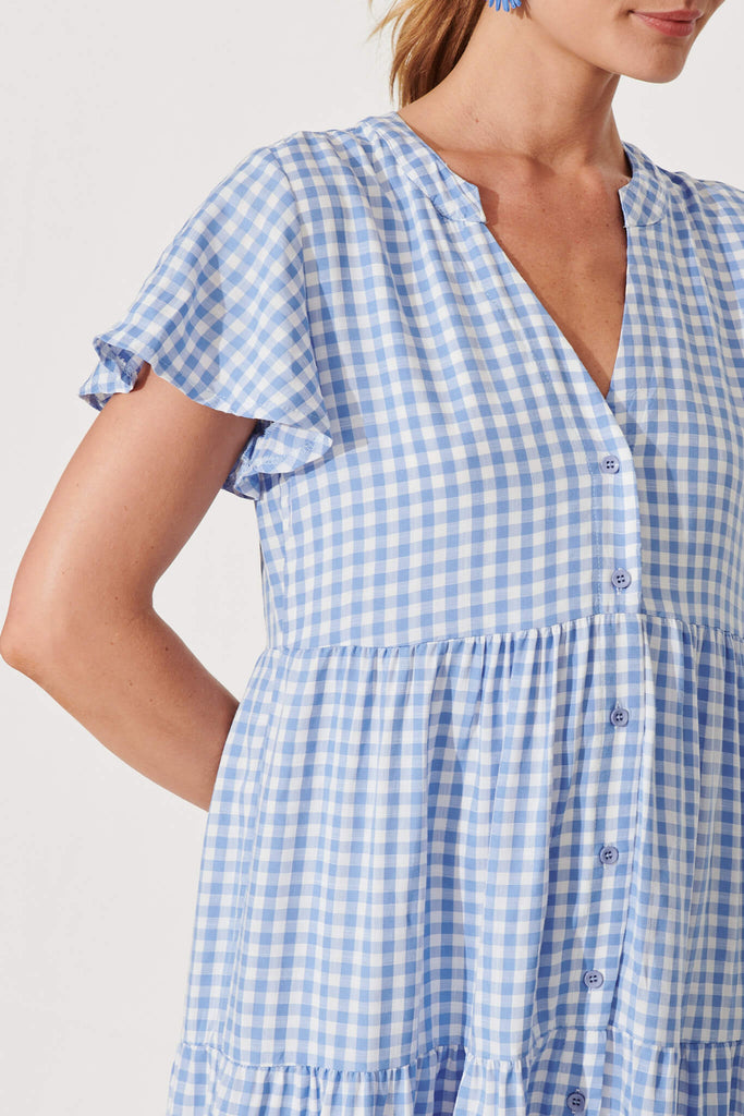 Bently Midi Dress In Blue Gingham Check Cotton Blend - detail