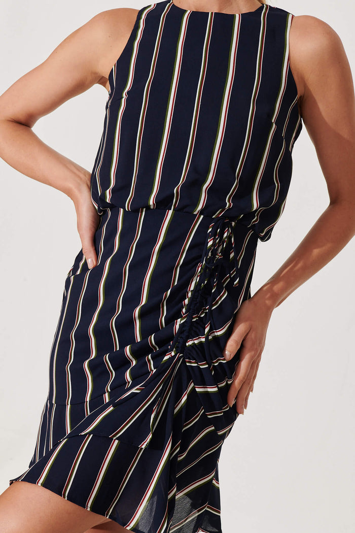 Lisbon Dress In Navy Stripe - detail