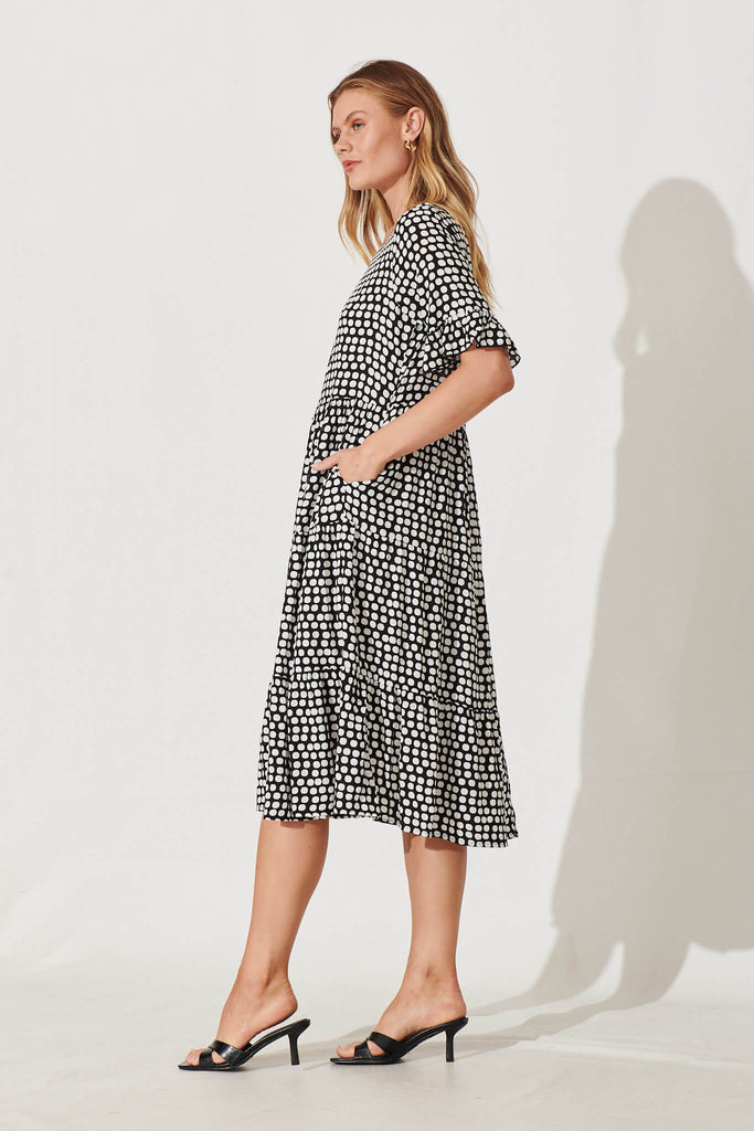 Element Midi Smock Dress In Black With White Spot - side
