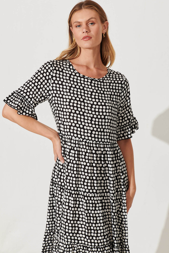 Element Midi Smock Dress In Black With White Spot - front