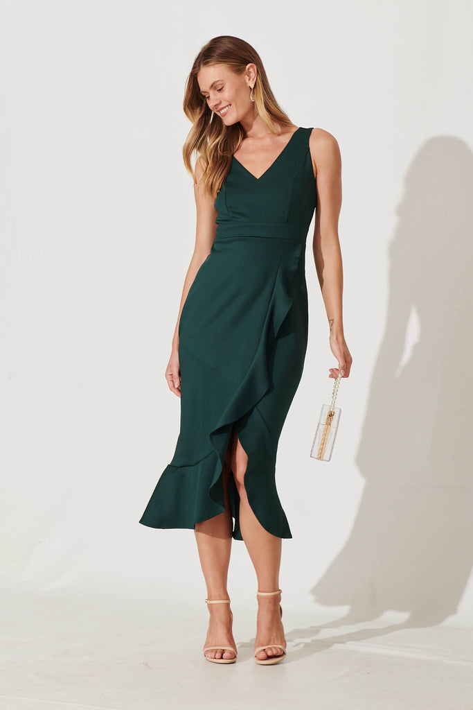Essence Midi Dress In Emerald - full length