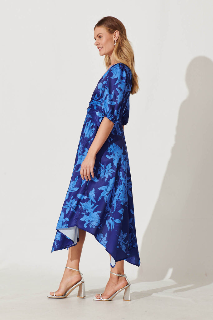 Bloomin Midi Dress In Blue Floral Print - side