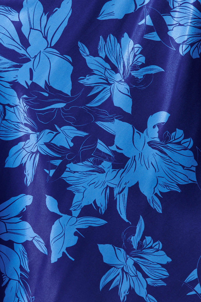 Bloomin Midi Dress In Blue Floral Print - fabric