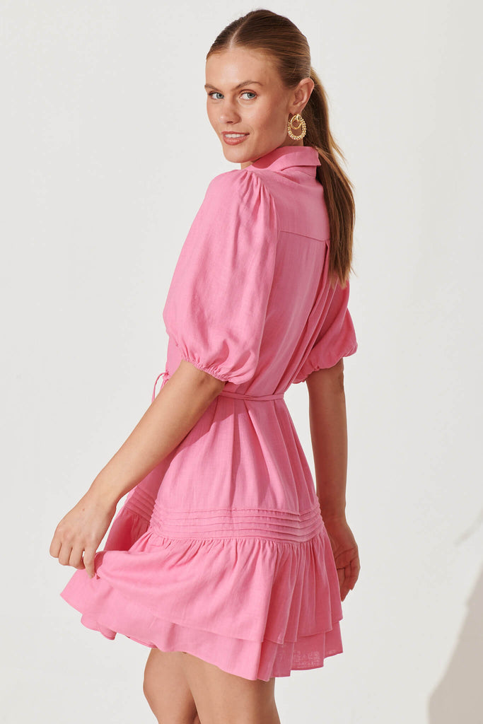 Irresistible Shirt Dress In Blush Linen Cotton Blend - side
