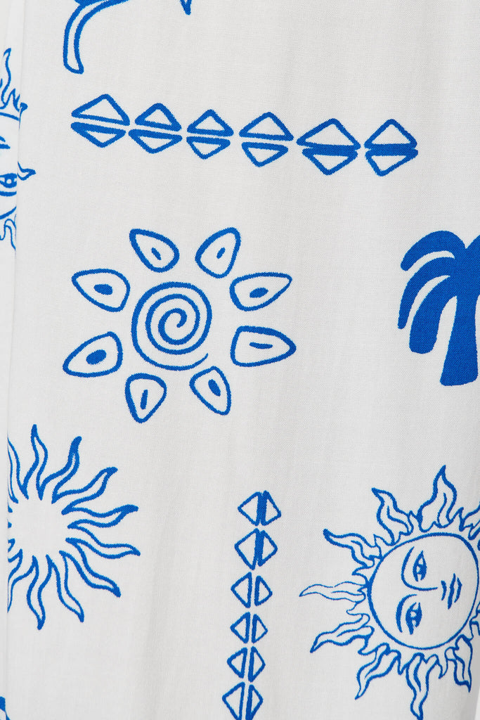 Castaway Pant In White With Blue Sun Print - fabric