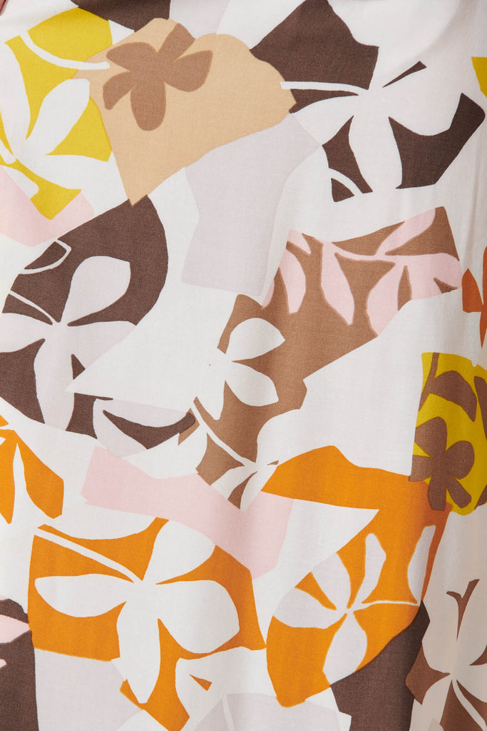 Mariah Petite Pant In Neutral Multi Leaf Print - fabric