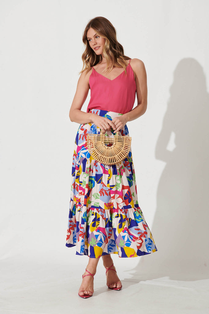 Wanderlust Maxi Skirt In Bright Multi Leaf Print - full length