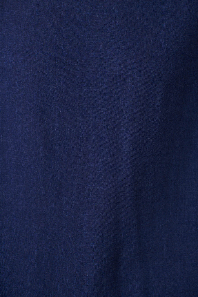 Rejina Top In Navy Linen Blend - fabric