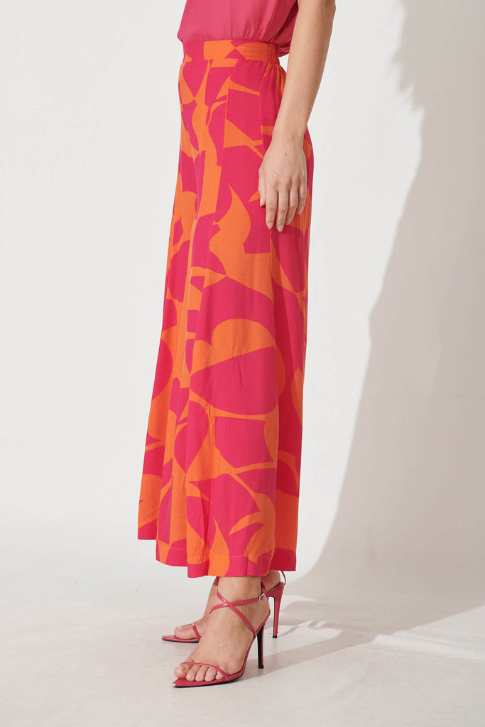 Effenty Pants In Tangerine With Pink Print - side