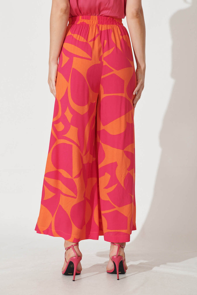 Effenty Pants In Tangerine With Pink Print - back