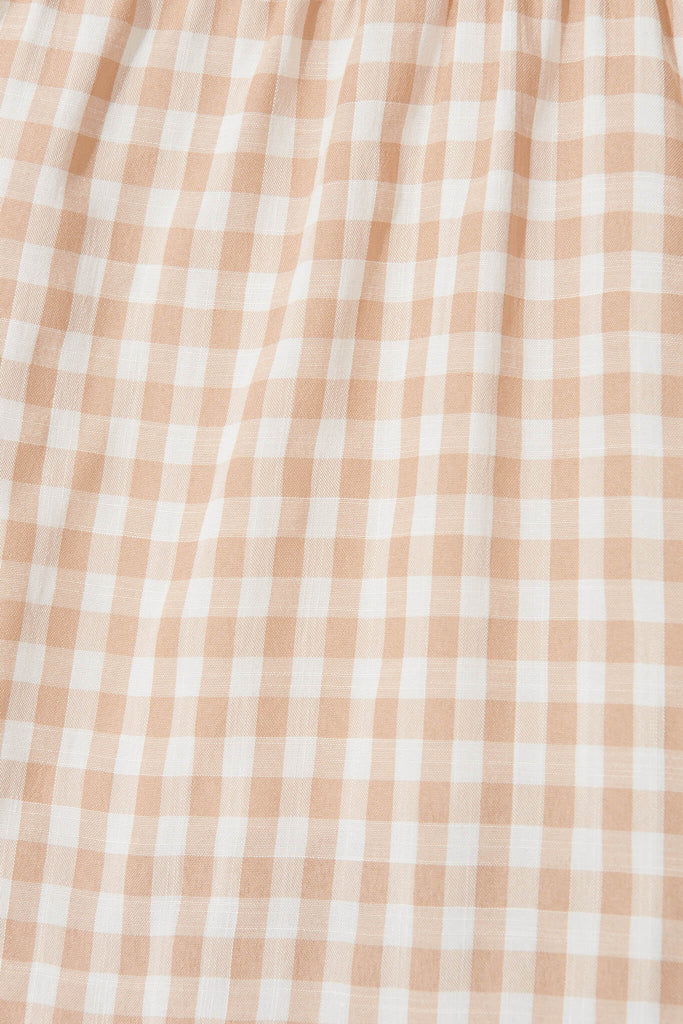 Bently Midi Dress In Beige Gingham Check Cotton Blend - fabric