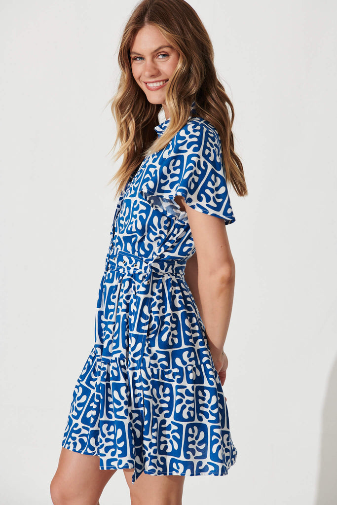 Notting Hill Shirt Dress In Cobalt And White Print - side