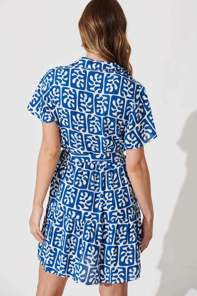 Notting Hill Shirt Dress In Cobalt And White Print - back