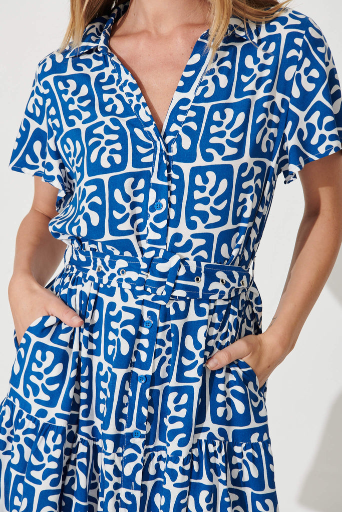 Notting Hill Shirt Dress In Cobalt And White Print - detail