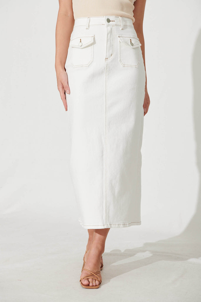 Delta Maxi Denim Skirt In White - front