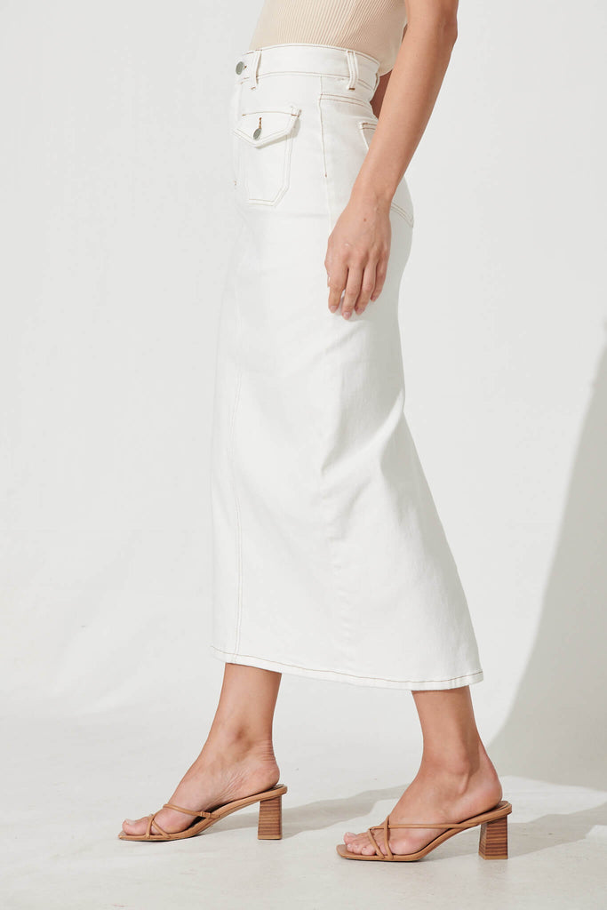 Delta Maxi Denim Skirt In White - side