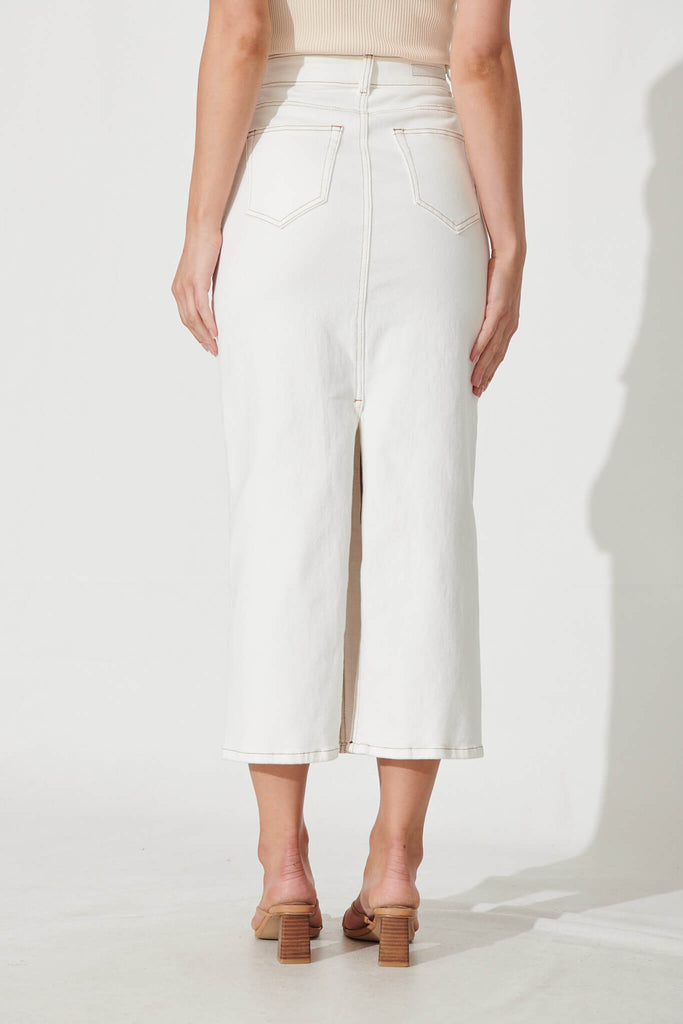 Delta Maxi Denim Skirt In White - back