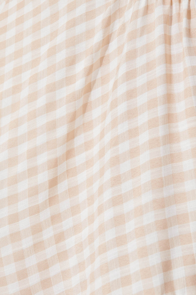 Santanna Smock Dress In Beige And White Gingham Cotton Blend - fabric