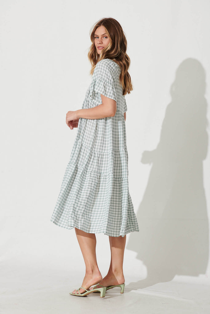 Charliese Midi Dress In Green And White Gingham Cotton Blend - side