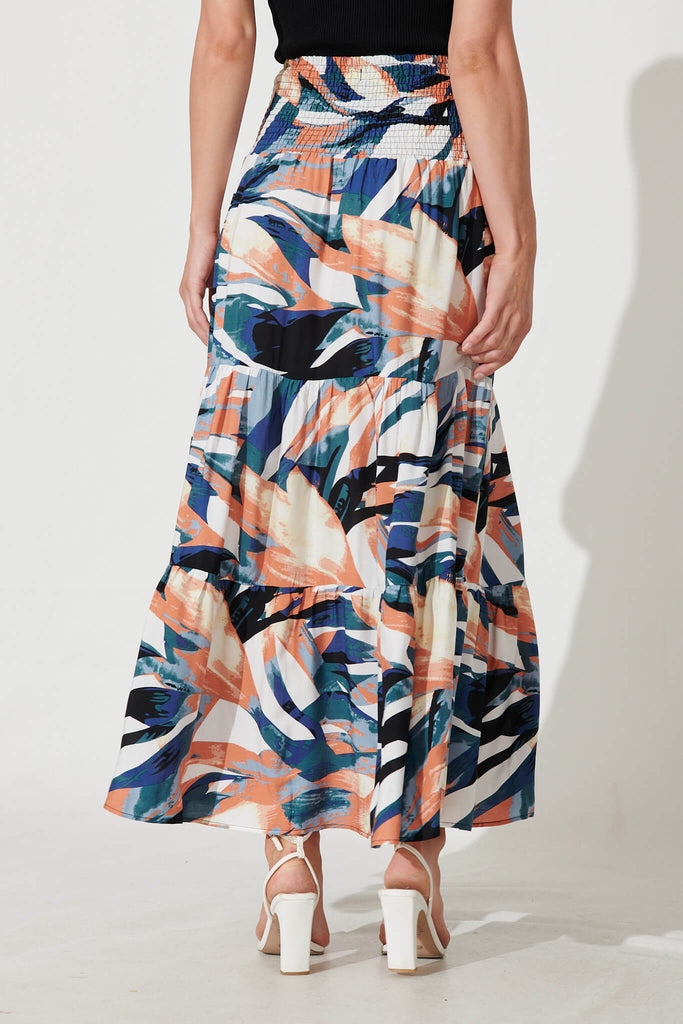 Macarena Maxi Skirt In Blue Multi Leaf Print - back