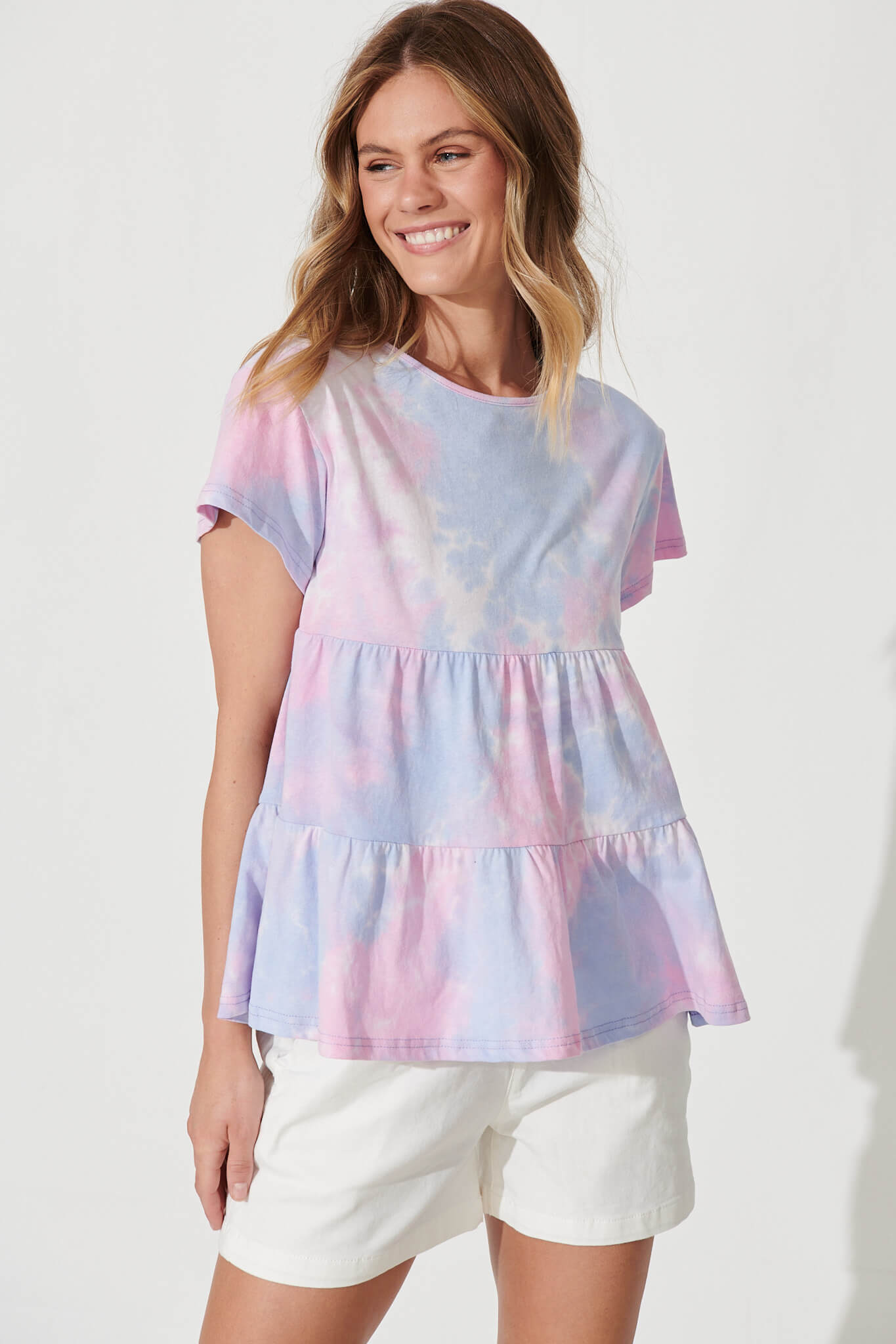 Luca Smock Top In Pink With Purple Cotton - front