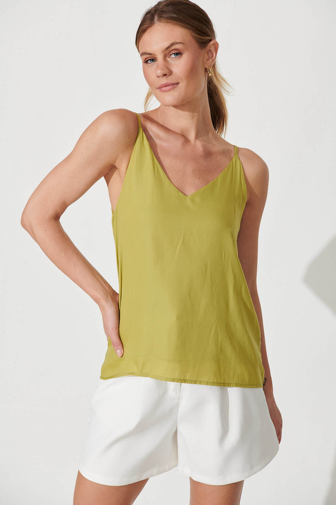 Rowland Cami In Olive Green Satin - front