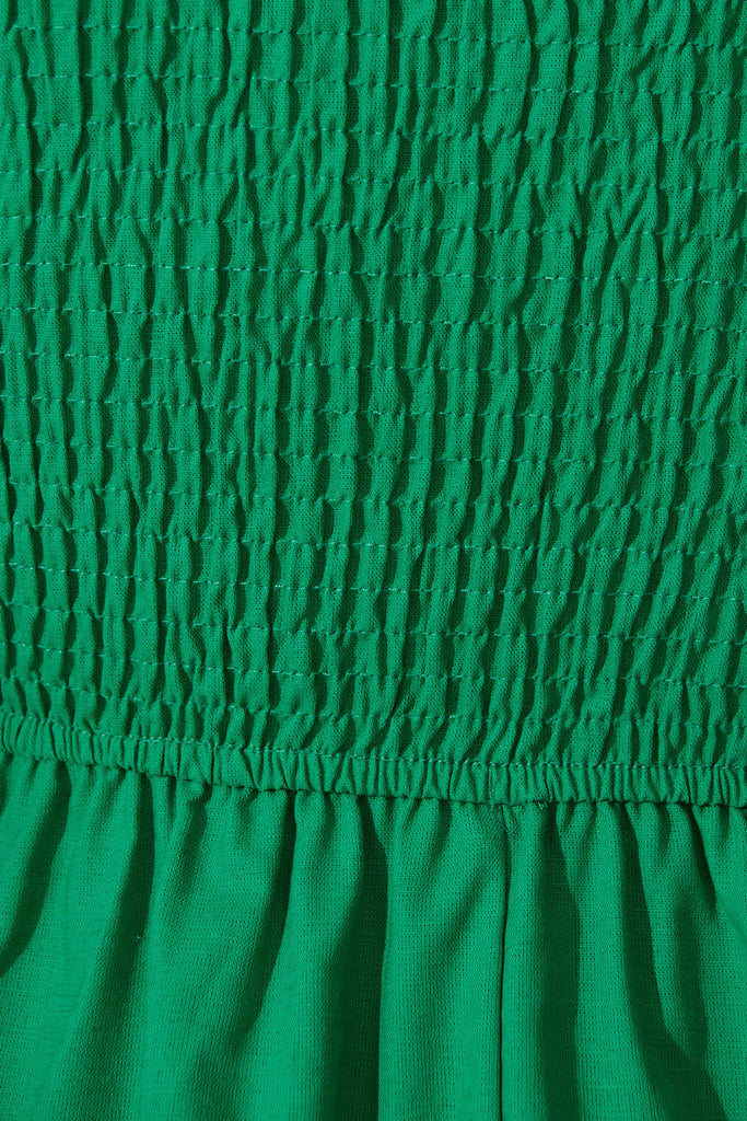 Caribbean Midi Dress In Bright Green Cotton Linen - fabric