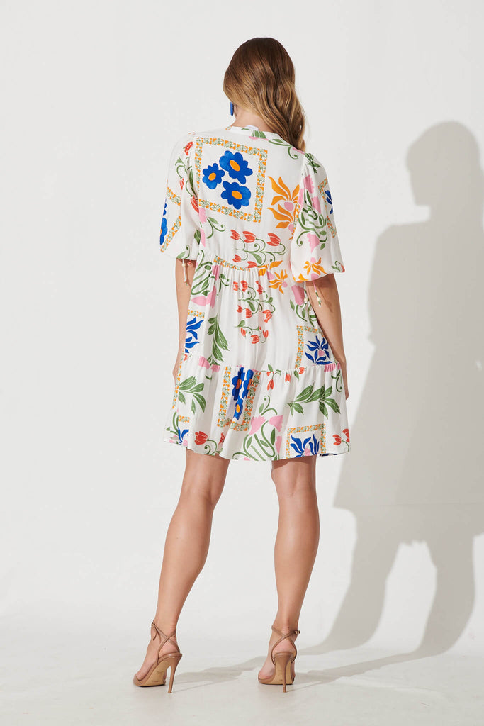 Emelyn Smock Dress In White With Bright Flowers - back