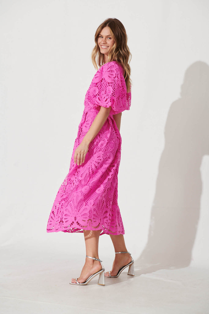Tillie Lace Maxi Dress In Raspberry - side