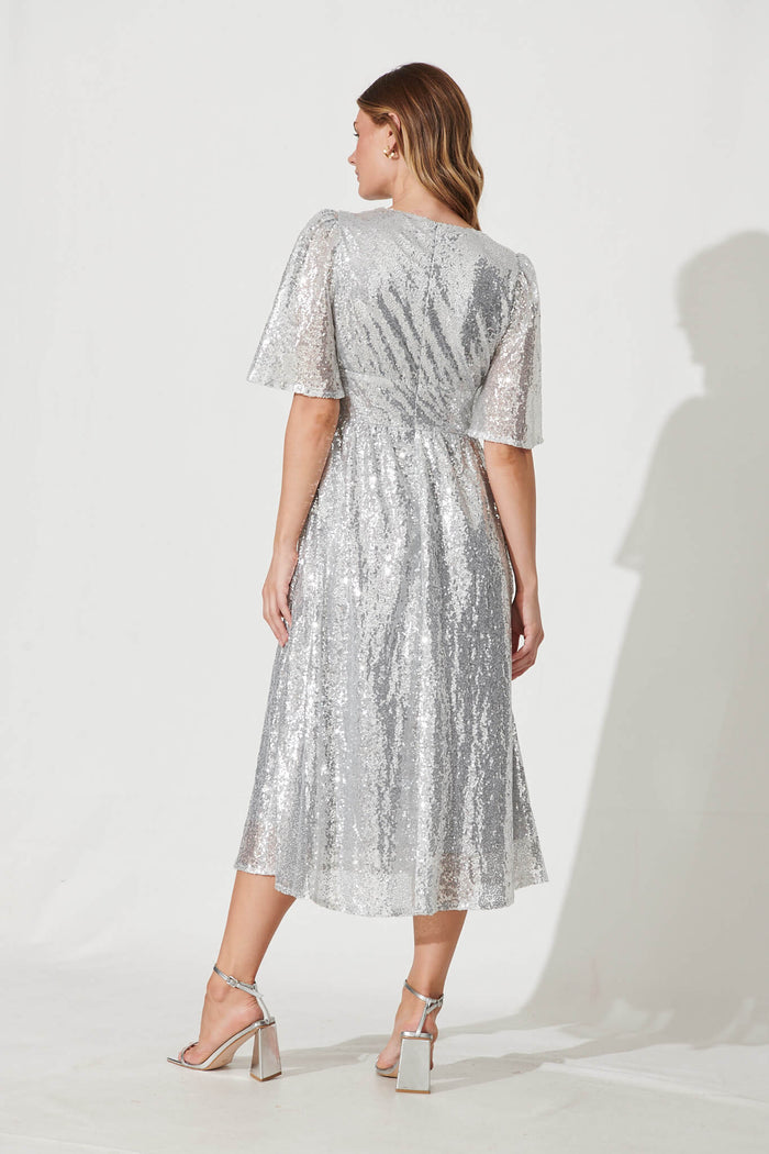 Livorno Midi Dress In Silver Sequin - back