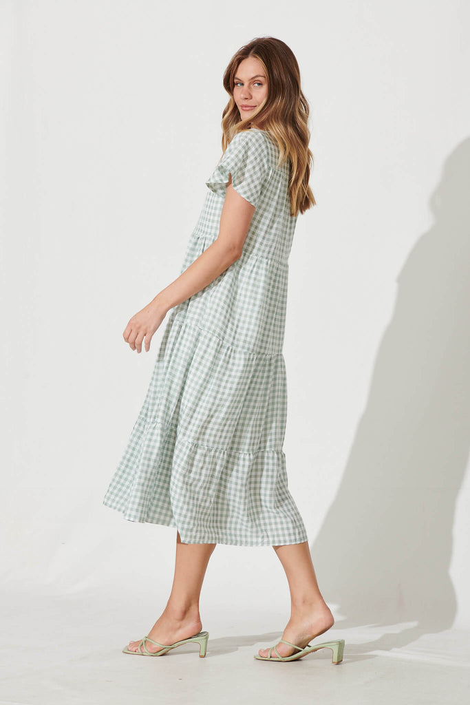 Bently Midi Dress In Green Gingham Check Cotton Blend - side