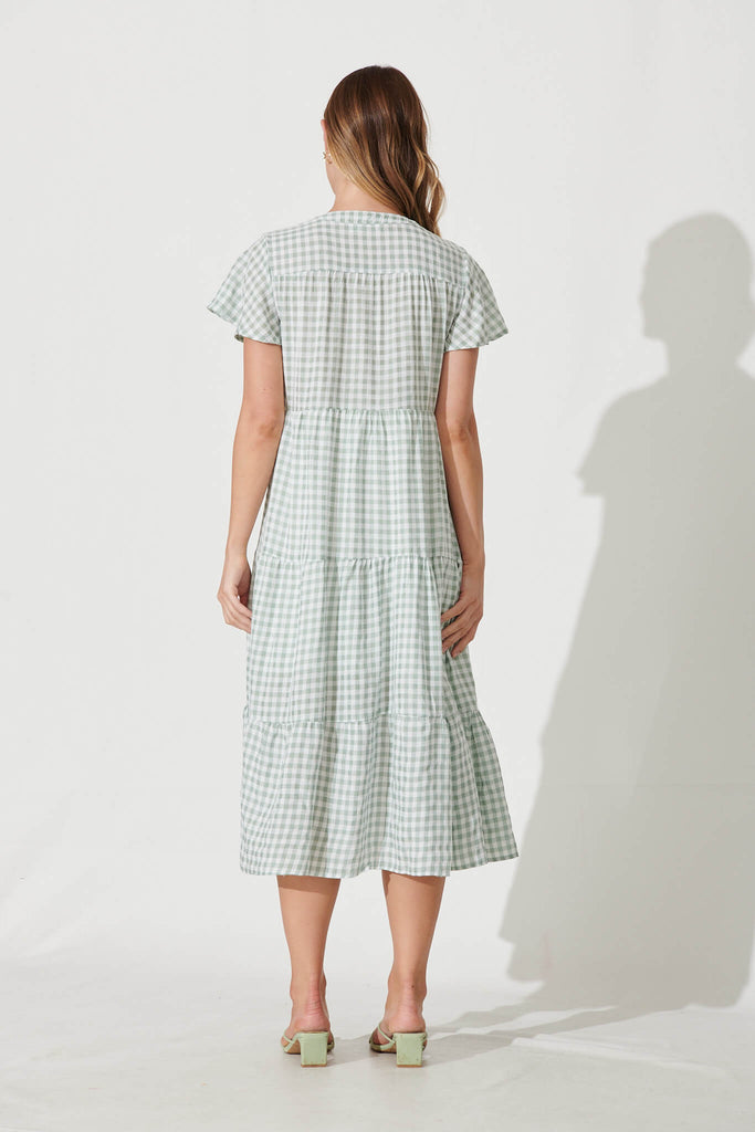 Bently Midi Dress In Green Gingham Check Cotton Blend - back
