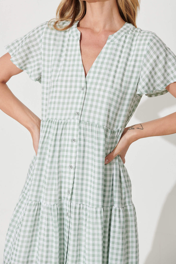 Bently Midi Dress In Green Gingham Check Cotton Blend - detail