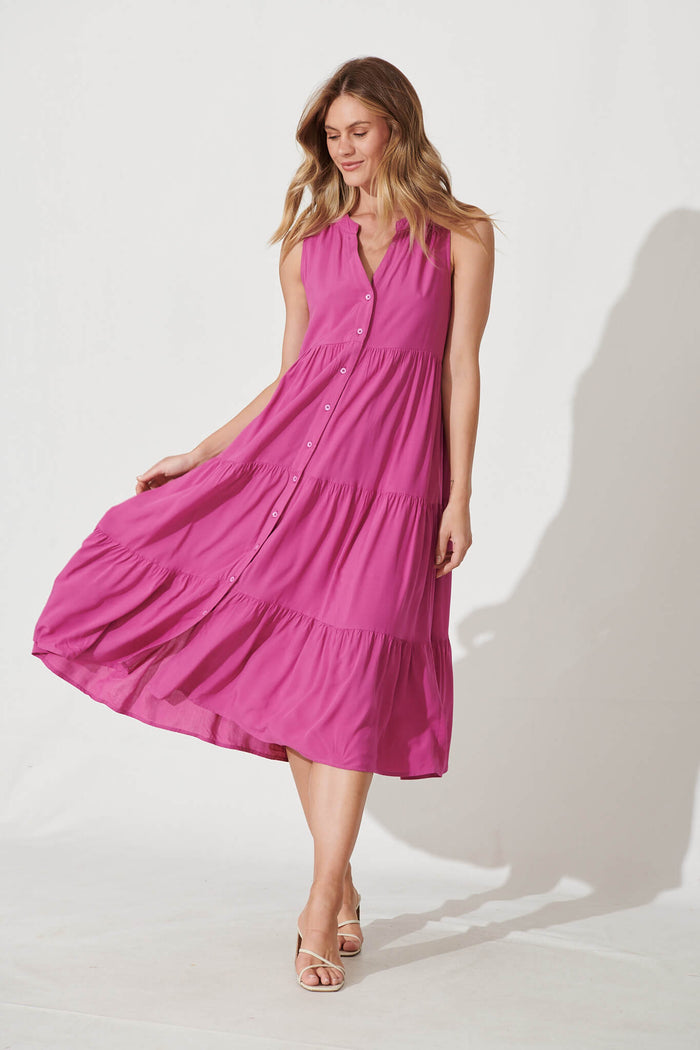 Wonderwall Midi Dress In Magenta - full length