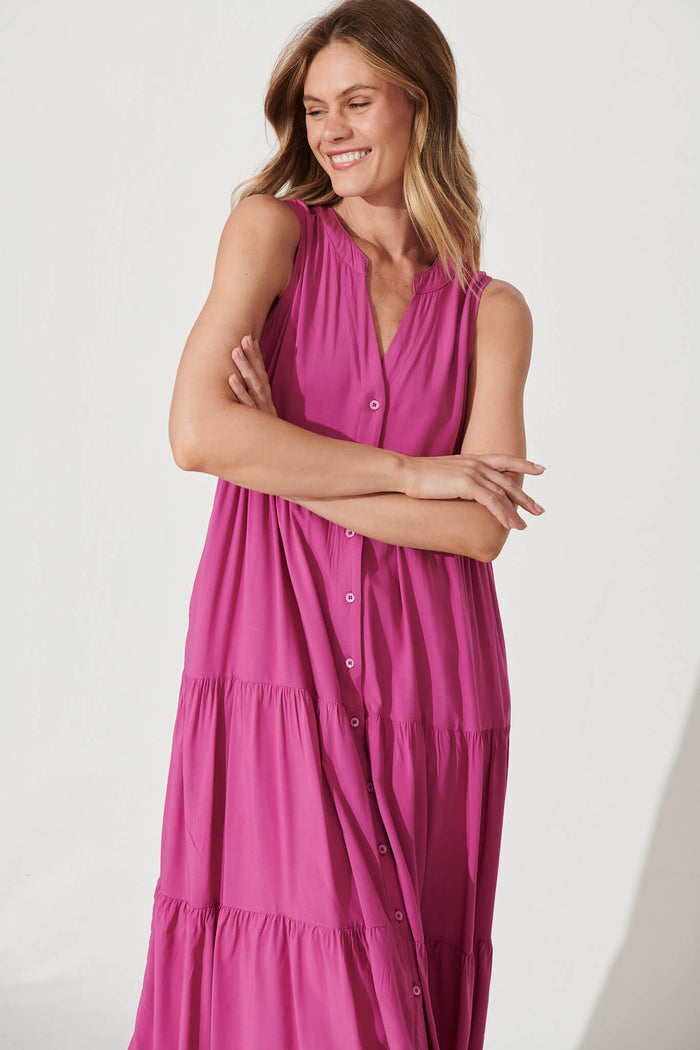 Wonderwall Midi Dress In Magenta - front