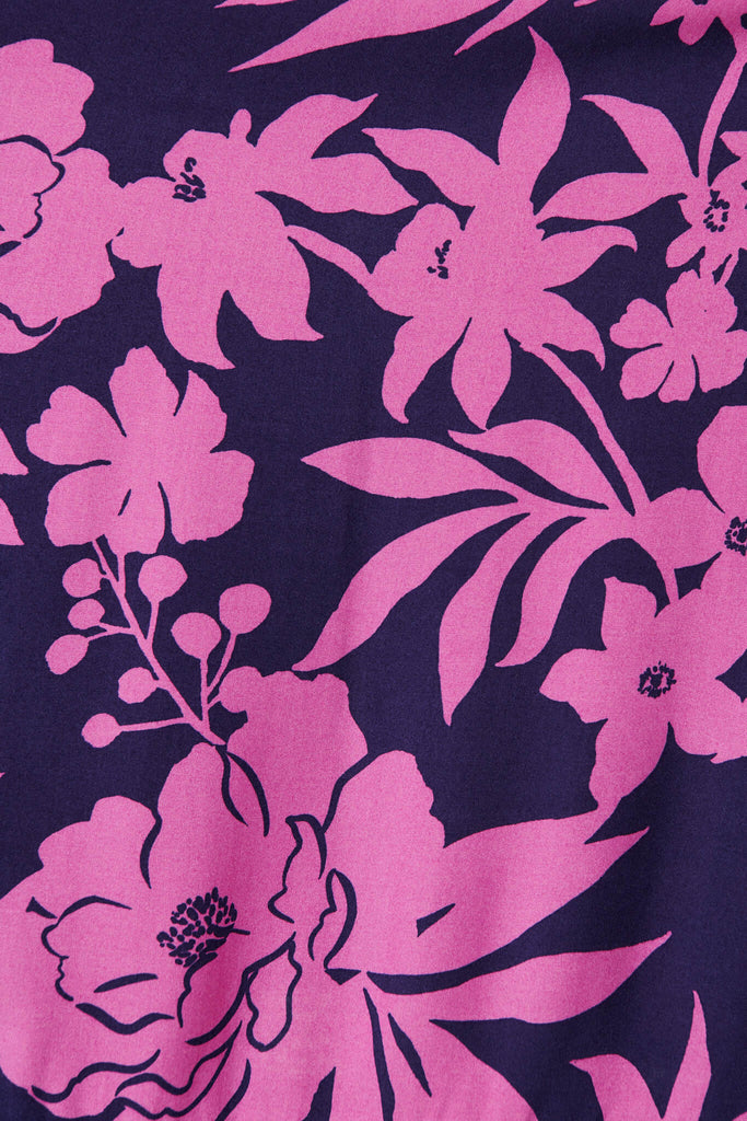 Hathaway Maxi Dress In Navy With Pink Flower - fabric