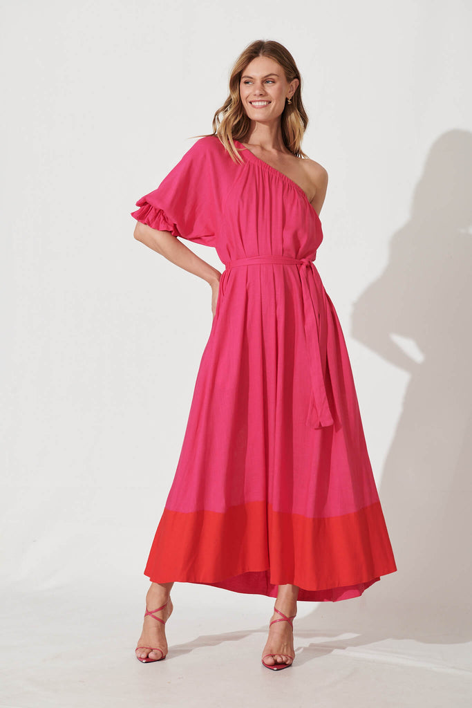 Fiesta Maxi Dress In Pink Linen Blend - full length