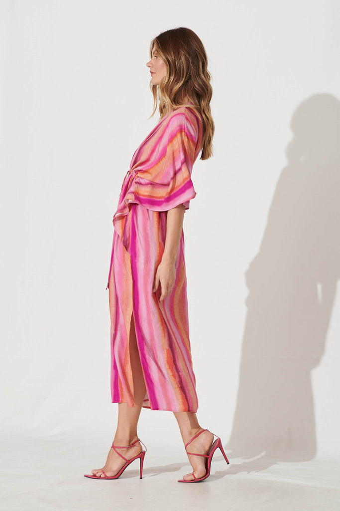 Weekend Maxi Dress In Pink With Orange Stripe - side