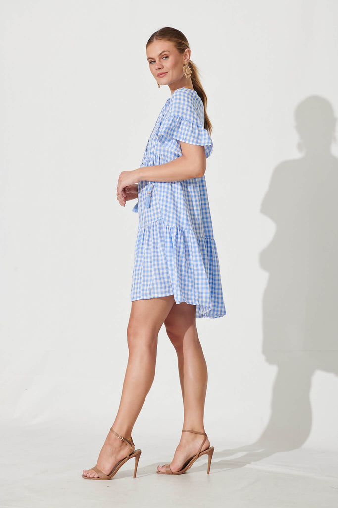 Tahnee Smock Dress In Blue And White Gingham Cotton Blend - side