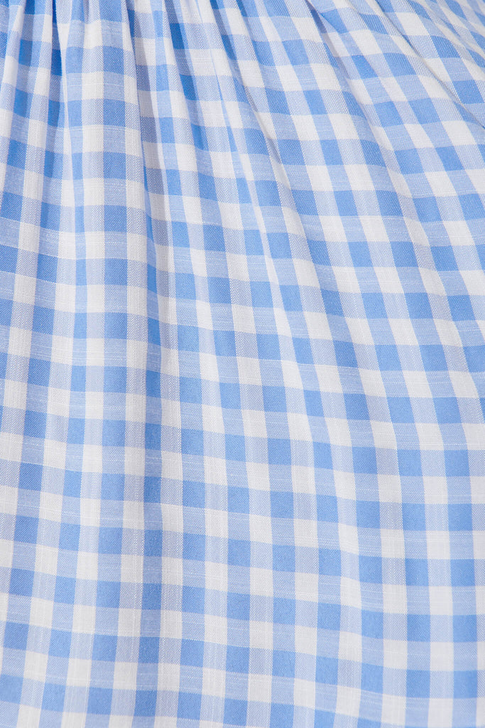 Tahnee Smock Dress In Blue And White Gingham Cotton Blend - fabric