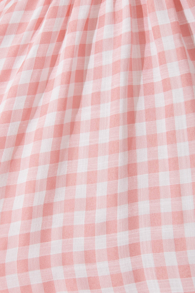 Tahnee Smock Dress In Pink And White Gingham Cotton Blend - fabric