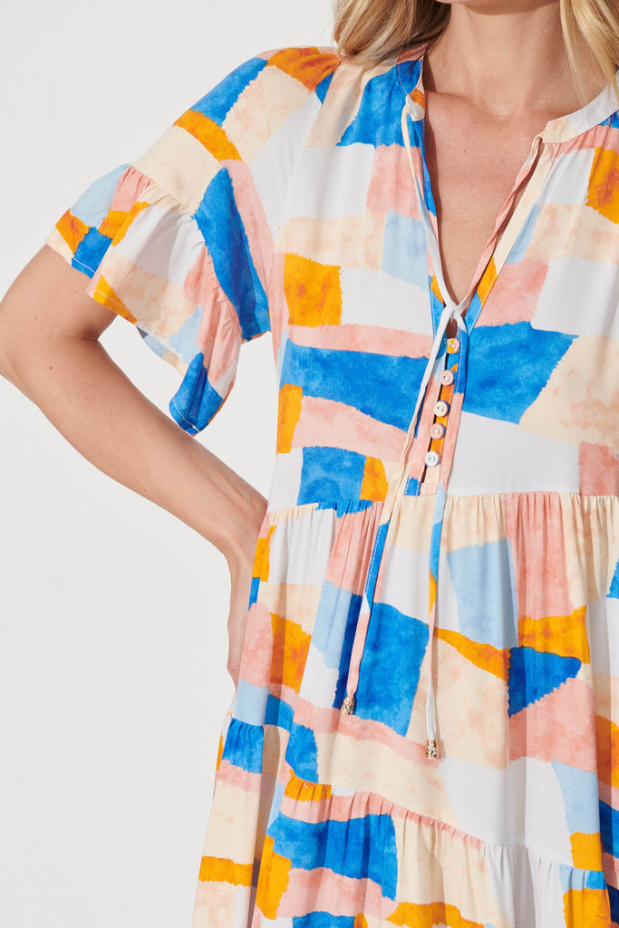 Lindy Midi Smock Dress In Abstract Squares Print - detail